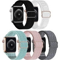 GBPOOT 5 Packs Nylon Stretch Band Compatible with Apple Watch,Adjustable Soft Sport Breathable Loop for Iwatch Series 8/7/6/5/4/3/2/1/SE